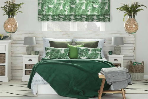 緑色をコーディネートした寝室