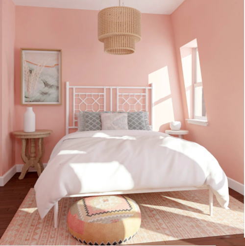 柔らかなピンクを使った寝室